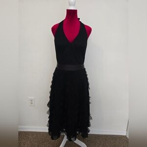 White House Black Market Elegant Black Halter Cocktail Dress Sz 8